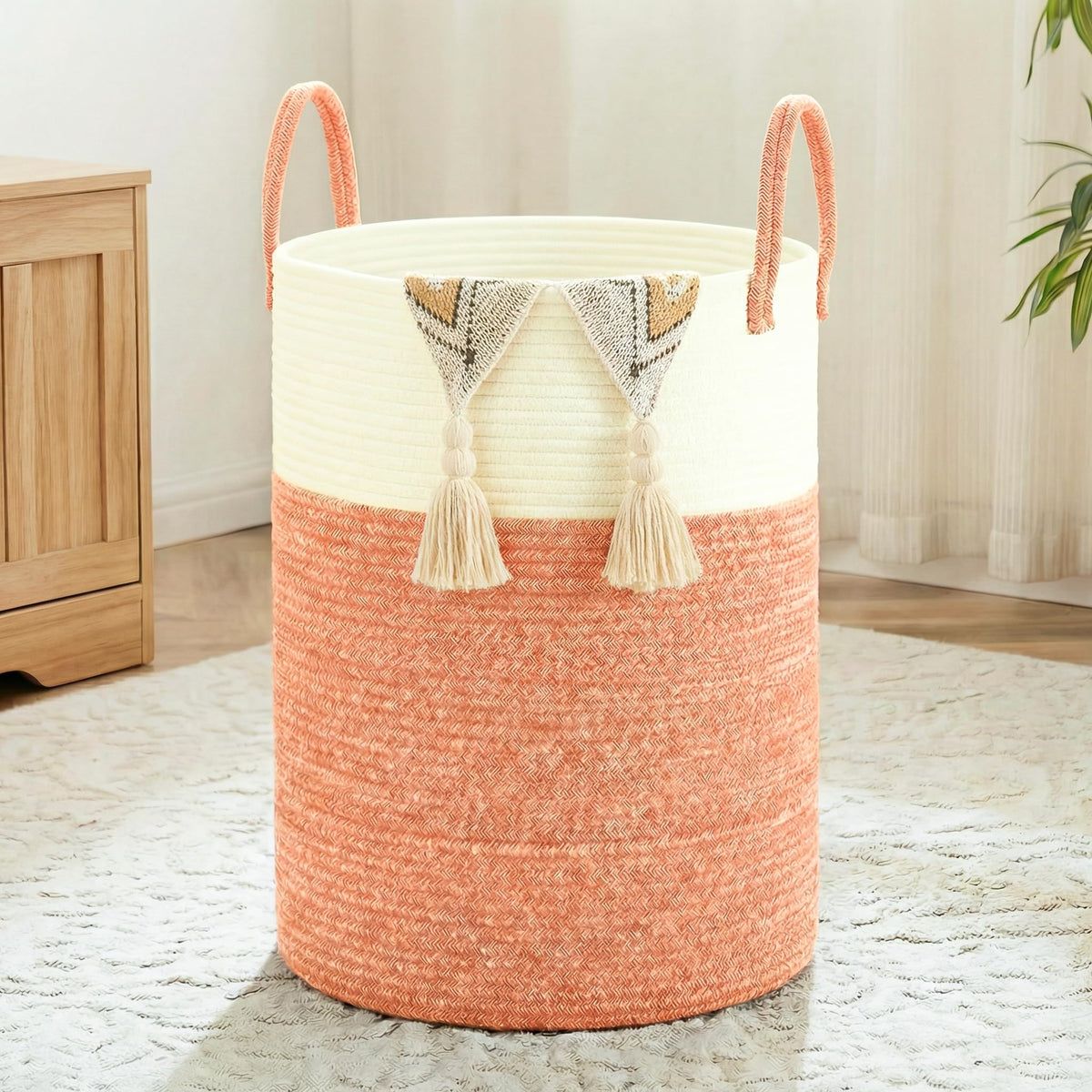 Artfeel Laundry Basket,Woven Cotton Rope Laundry Hamper,60L for Decor Storage of Dirty Clothes,Toys and Blankets in Bathroom,Baby Room and Living Room