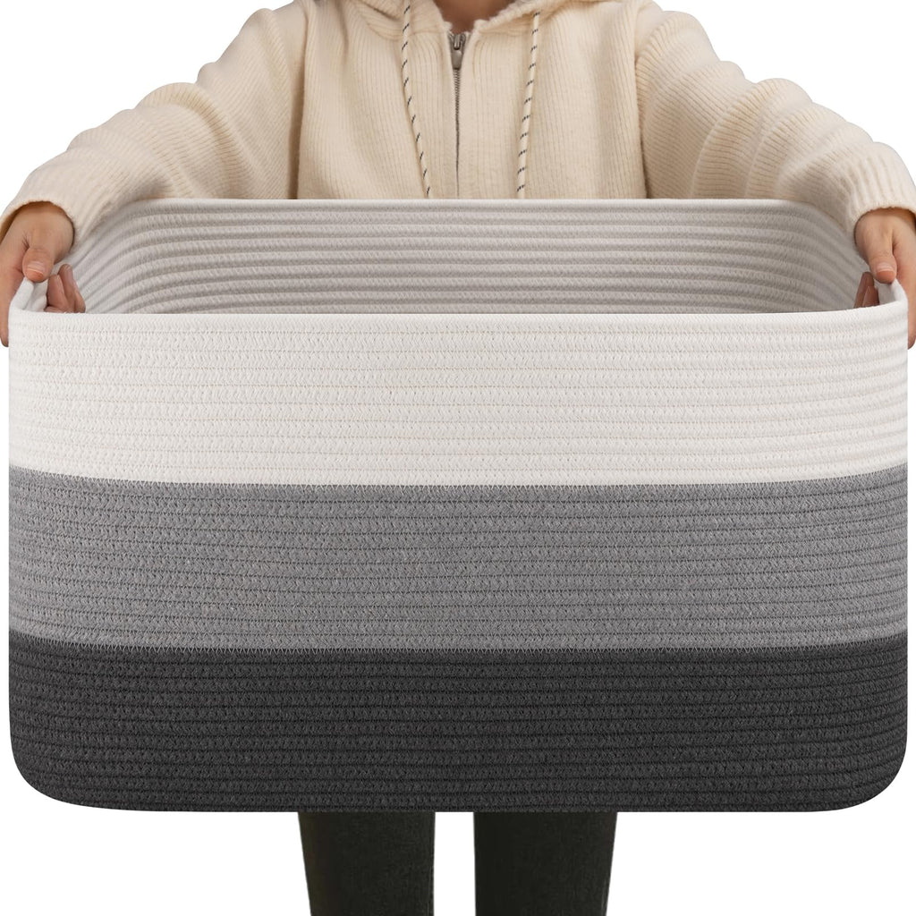 OIAHOMY Blanket Basket Laundry Basket Dog Toy Basket 75L Gradient Brown