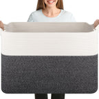 OIASKET 108L Cotton Rope Storage Basket for Living Room and Bedroom 25"x16"x16" Woven Laundry Basket, Heavy Duty Bin for Blankets, Pillows & Toys, Pet-Safe & Scratch-Free, Brown and White