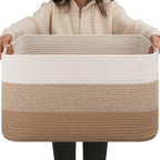 OIAHOMY Blanket Basket Laundry Basket Dog Toy Basket 75L Gradient Brown