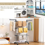 Upgraded 4-Tier Clothes Drying Rack, Drying Rack Clothing with Wheels