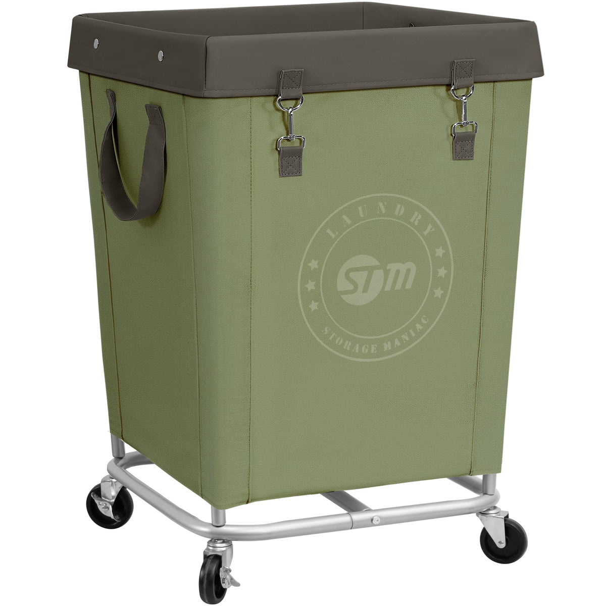 STORAGE MANIAC Commercial Laundry Hamper with Heavy Duty Steel Frame, 160 L Industrial Clothes Basket Cart with Wheels for Big Family, Home, Hotel, Laundry Room, 18''L x 18''W x 31''H, Medium Beige