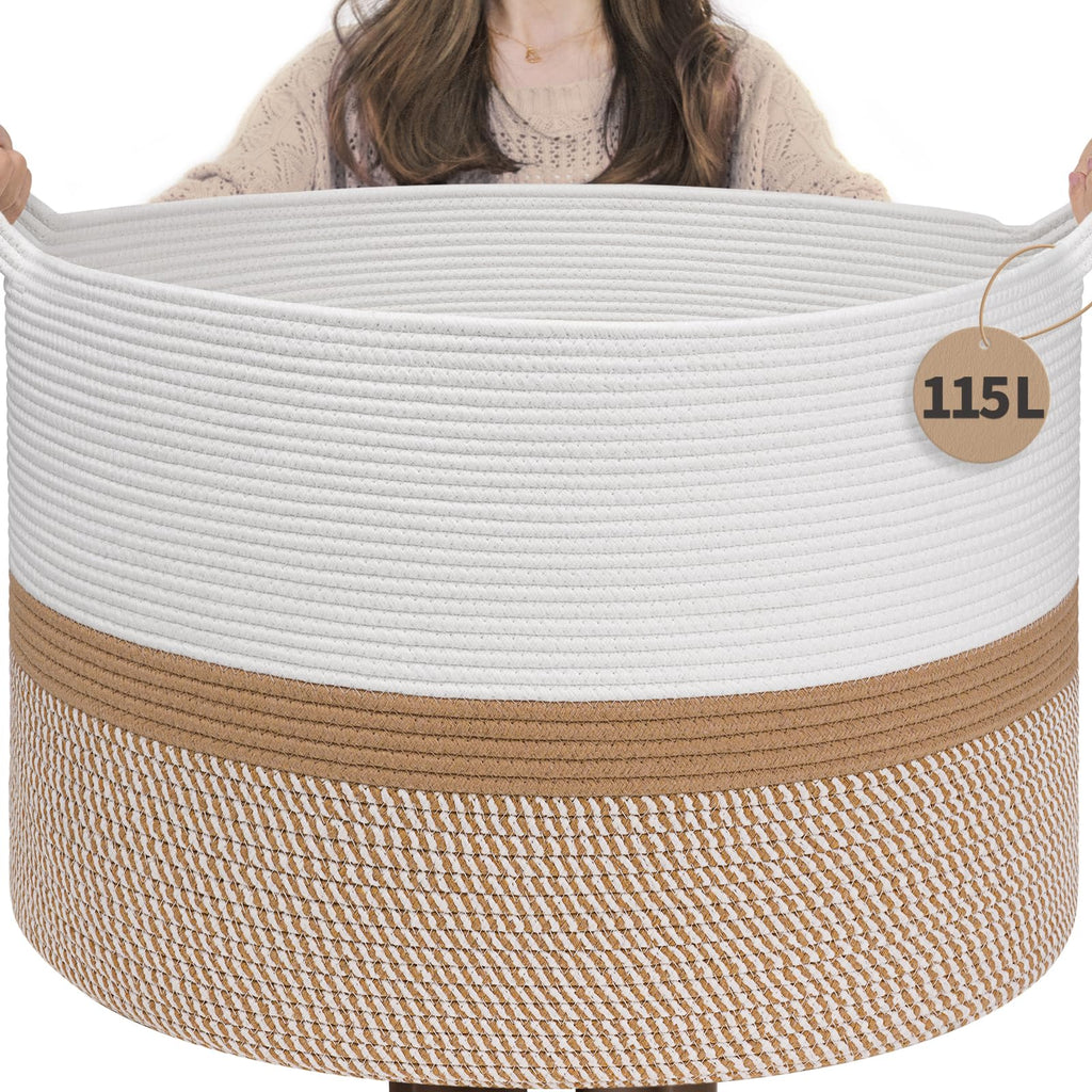 INDRESSME XXXLarge Woven Rope Blanket Basket Living Room Brown, 90L