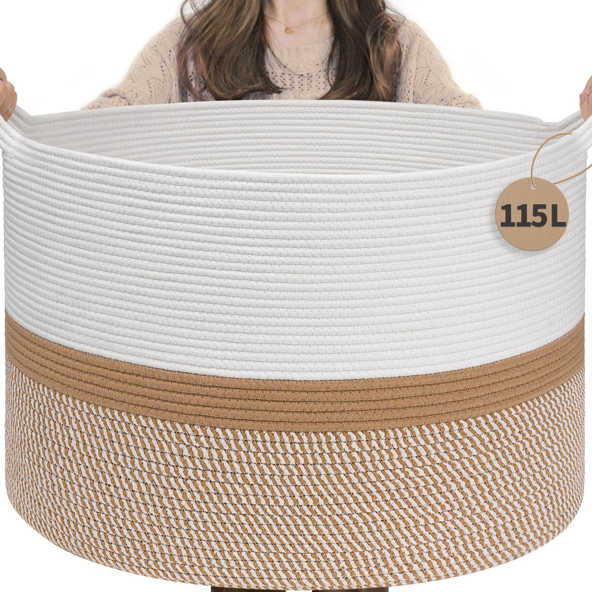 INDRESSME XXXLarge Woven Rope Blanket Basket Living Room Brown, 90L
