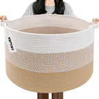 Large Woven Blanket Basket,65L Cotton Rope Laundry Basket