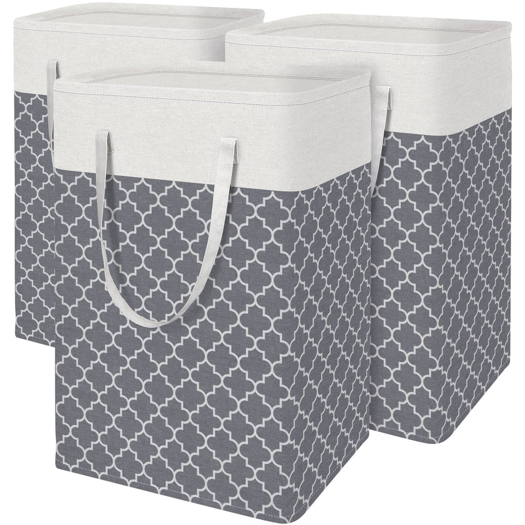 BlissTotes 3-Pack Laundry Basket, Collapsible Laundry Hamper, Grey, 75L