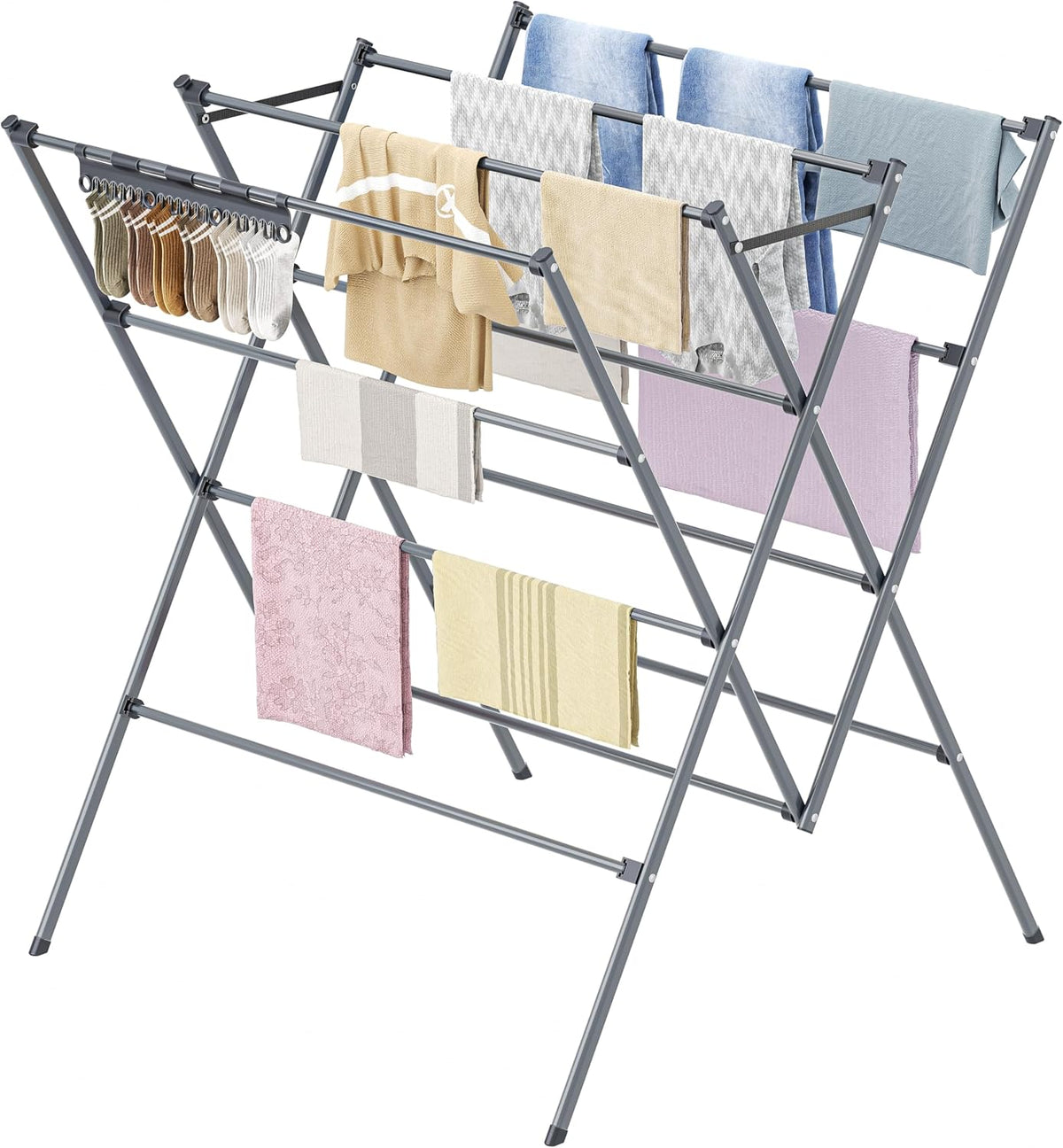Drying Rack Clothing,12 Drying Poles with Sock Clips Clothes Drying Rack