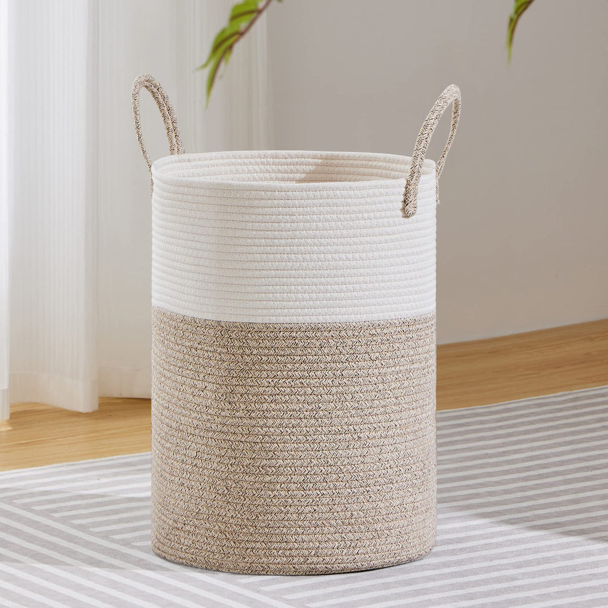 VIPOSCO 72L Tall Woven Laundry Basket Hamper, White