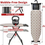 Ironing Board, 43"×13" with Iron Rest, 7 Adjustable Height & Clothes Shelf
