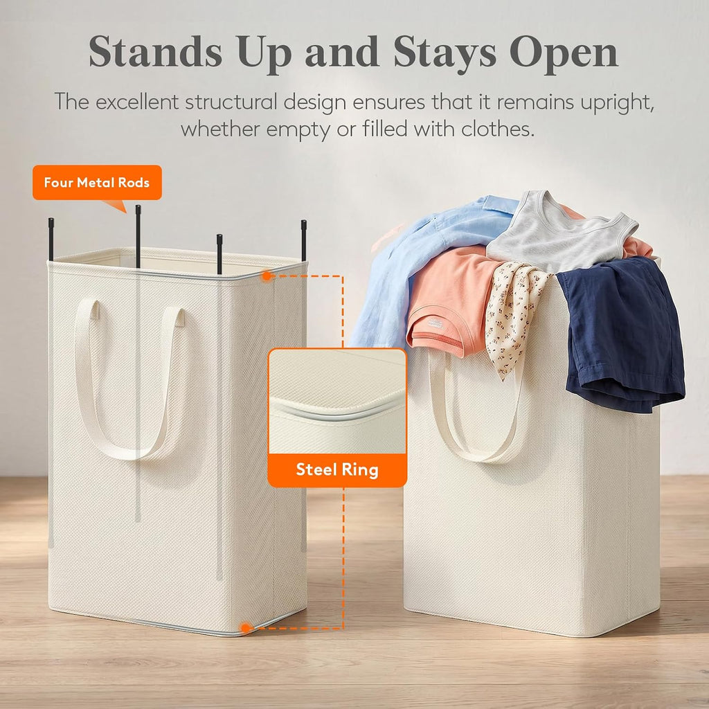 Lifewit Slim Collapsible Laundry Basket with Handles, 50L, Beige