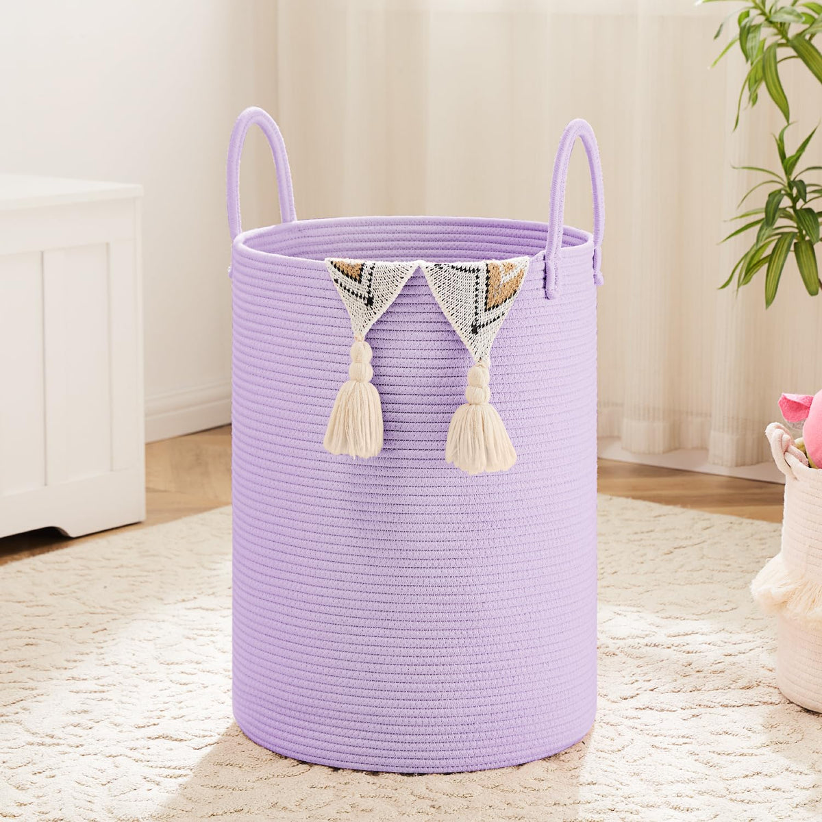 Artfeel Laundry Basket,Woven Cotton Rope Laundry Hamper,60L for Decor Storage of Dirty Clothes,Toys and Blankets in Bathroom,Baby Room and Living Room