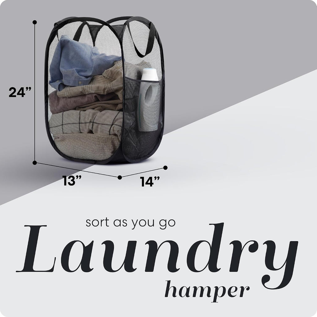 Handy Laundry Mesh Pop-Up Hamper Collapsible with Side Pocket 2-Pack