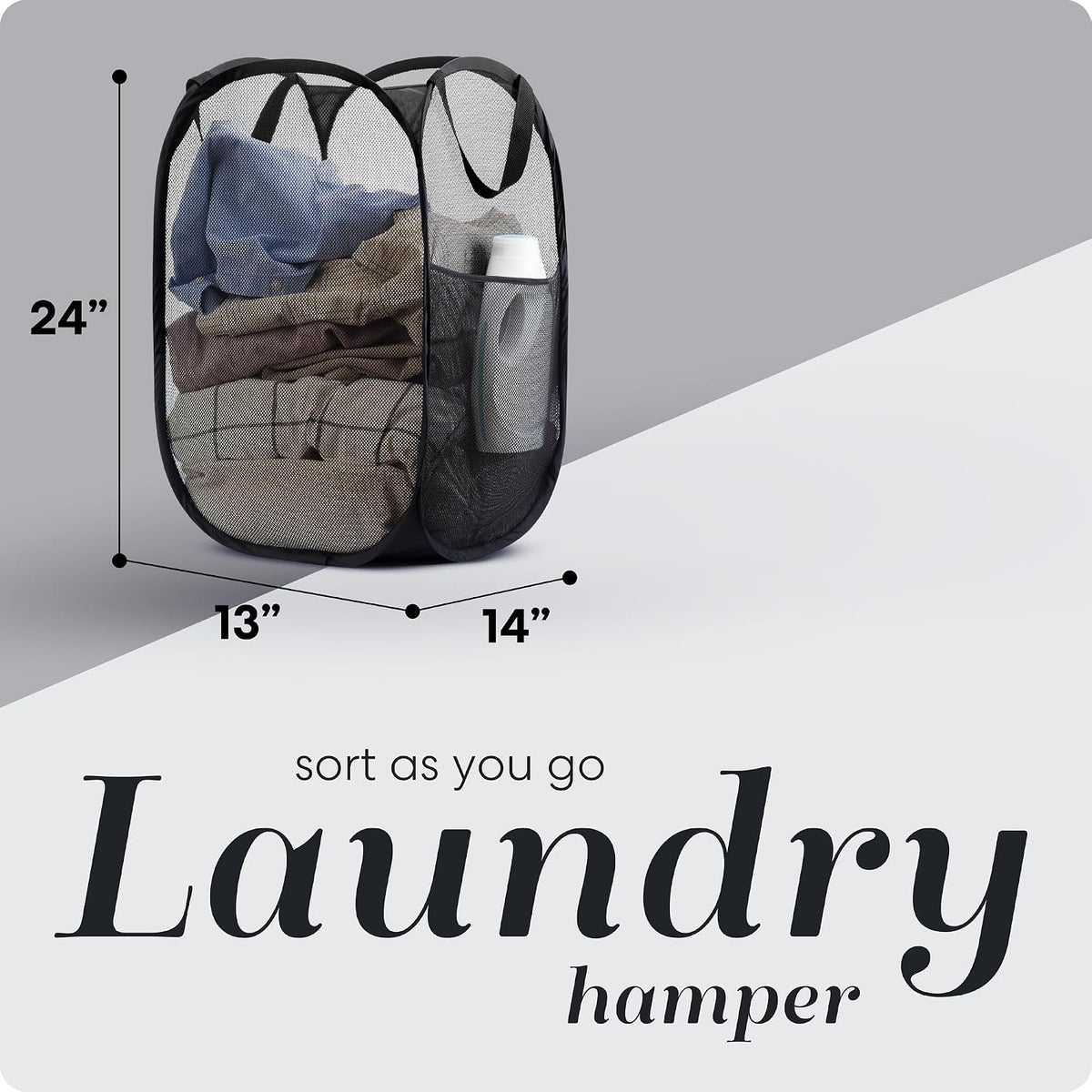 Handy Laundry Mesh Pop-Up Hamper Collapsible with Side Pocket 2-Pack