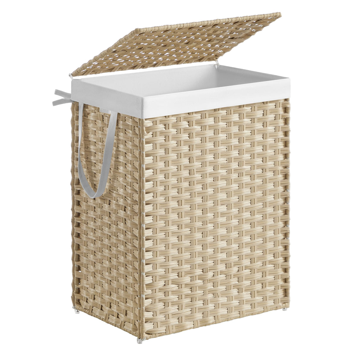 SONGMICS Laundry Hamper with Lid, 17.2 Gallon (65 L) Synthetic Rattan Clothes Laundry Basket with Lid and Handles, Foldable, Removable Liner, Goose Yellow ULCB165N01