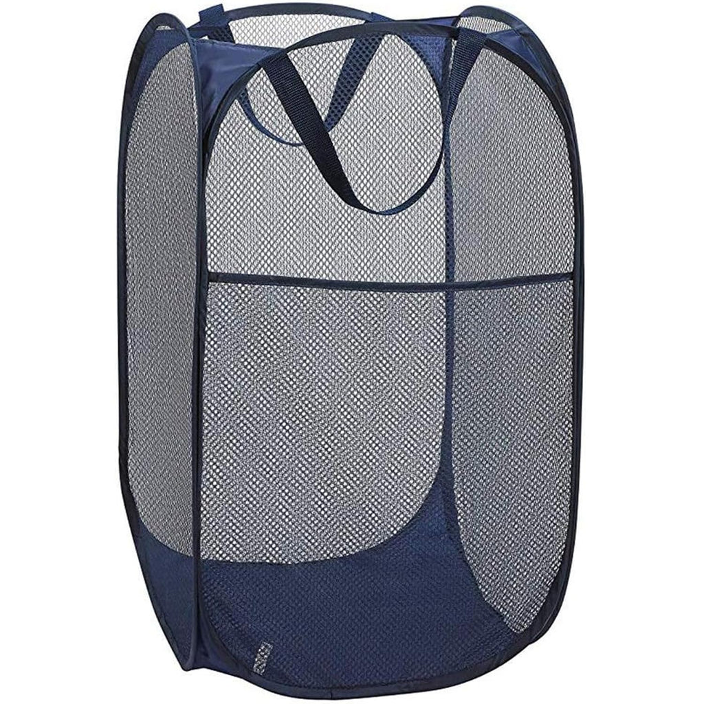 2 Packs Mesh Pop up Laundry Hamper (Black/Navy Blue) with Portable Durable Handles, Collapsible for Storage, Folding Pop-Up Clothes Hampers for Apartment, Home, College Dorm or Travel
