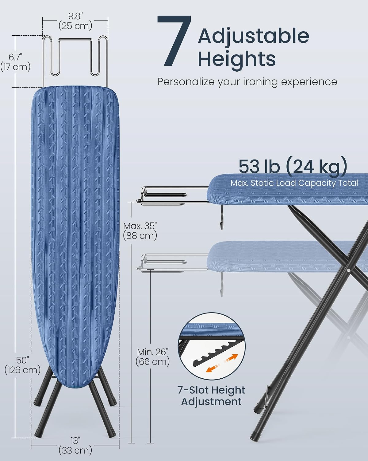 SONGMICS Ironing Board, Foldable, with Iron Rest, 43 x 13 Inches