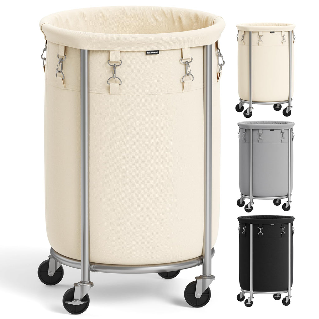 SONGMICS Laundry Basket with Wheels, 110L, Steel Frame, Removable Bag