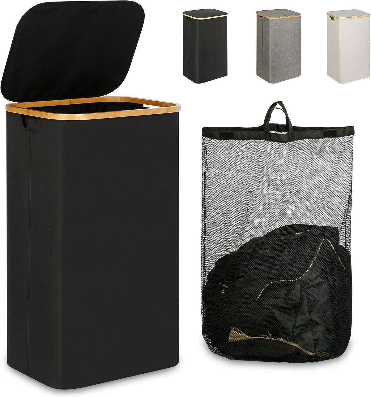 IEGrow Laundry Hamper with Lid,110L Laundry Basket with Mesh Bags,Black