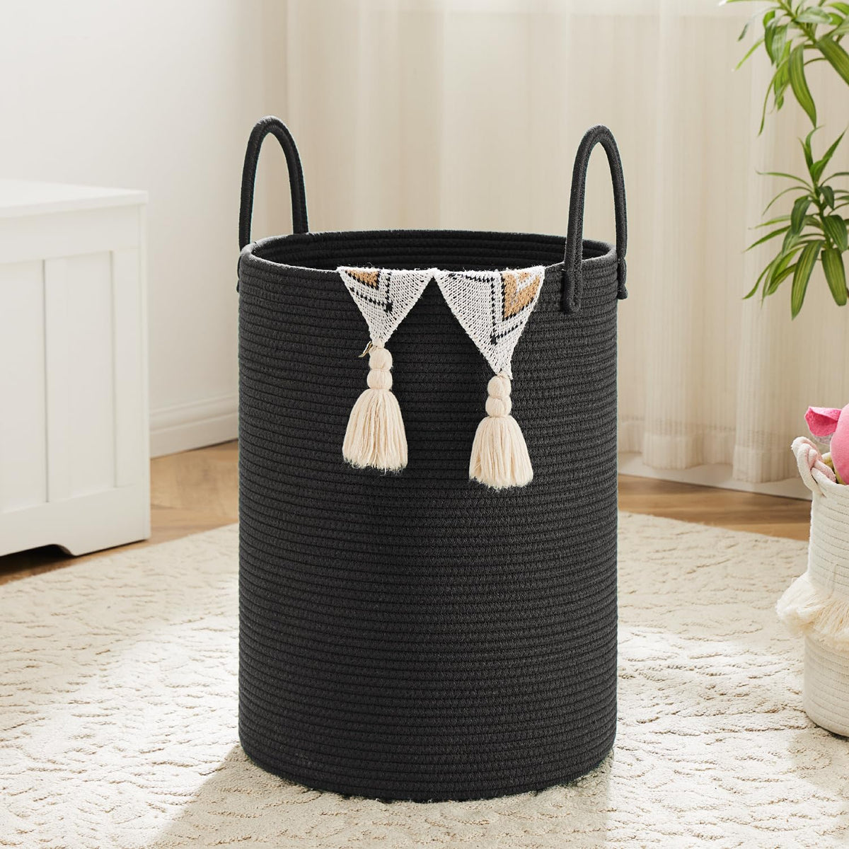 Artfeel Laundry Basket,Woven Cotton Rope Laundry Hamper,60L for Decor Storage of Dirty Clothes,Toys and Blankets in Bathroom,Baby Room and Living Room
