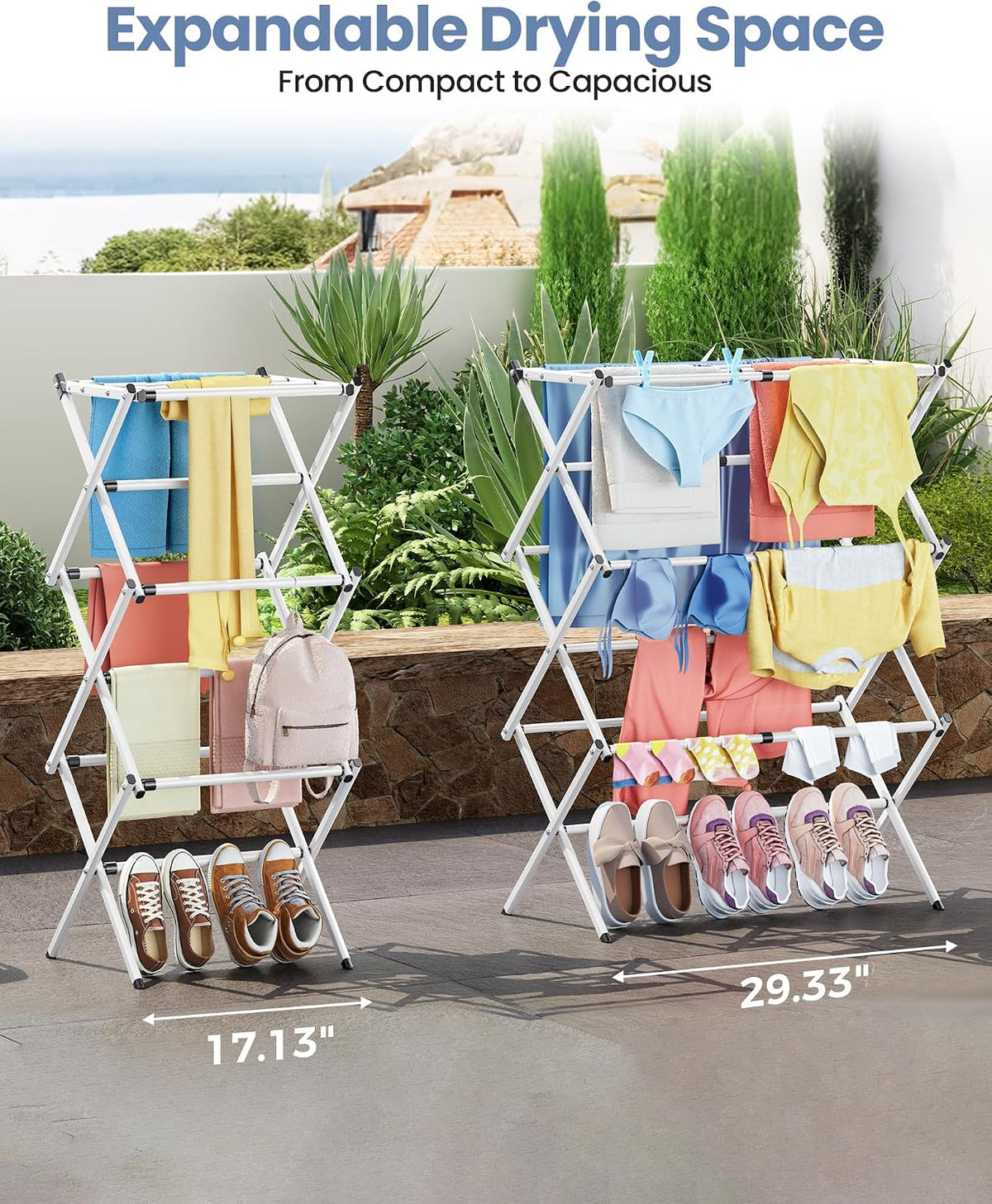 APEXCHASER Oversize 3-Tier Clothes Drying Rack, No Install, White