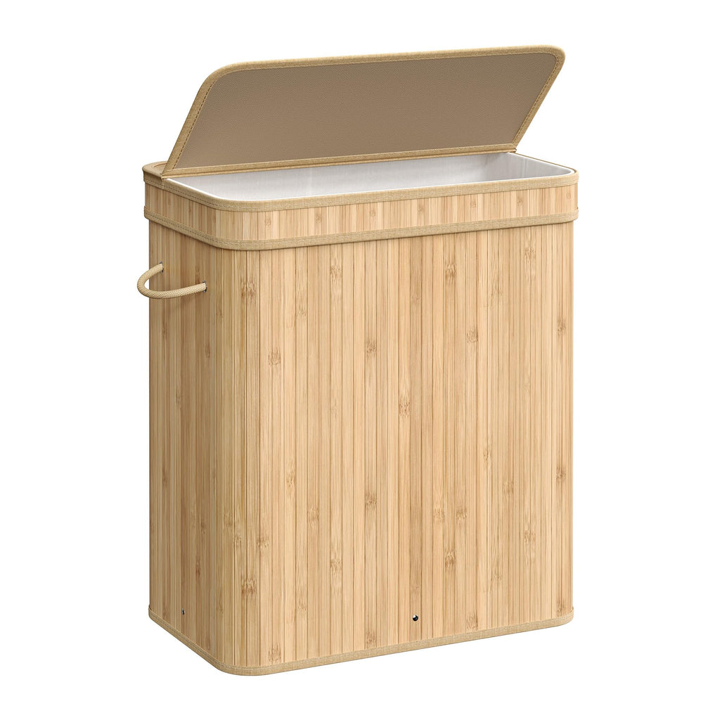 SONGMICS Bamboo Laundry Hamper with Lid, 100L, with Handles