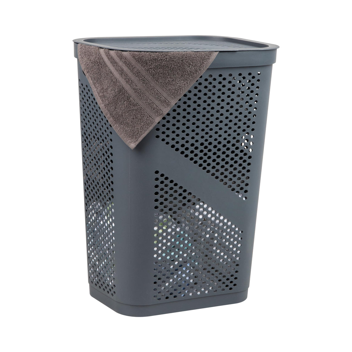 Mind Reader Slim Laundry Hamper with Lid, 60L Clothes Basket, Ventilated Plastic, Black