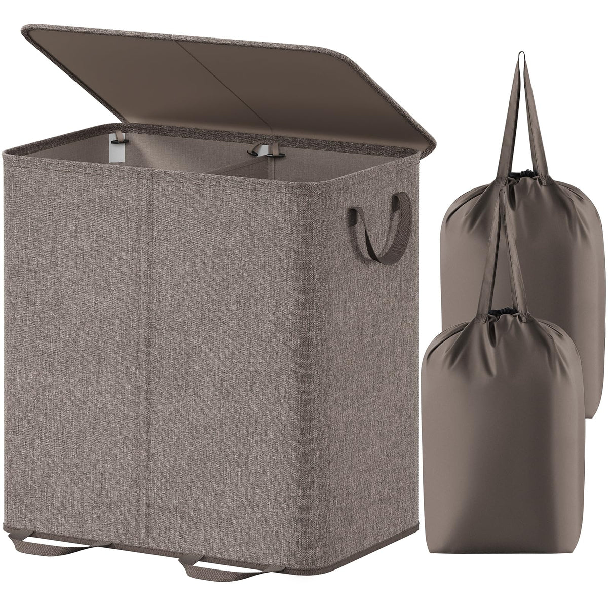 Lifewit Double Laundry Hamper with Lid, Removable Laundry Bags, Black