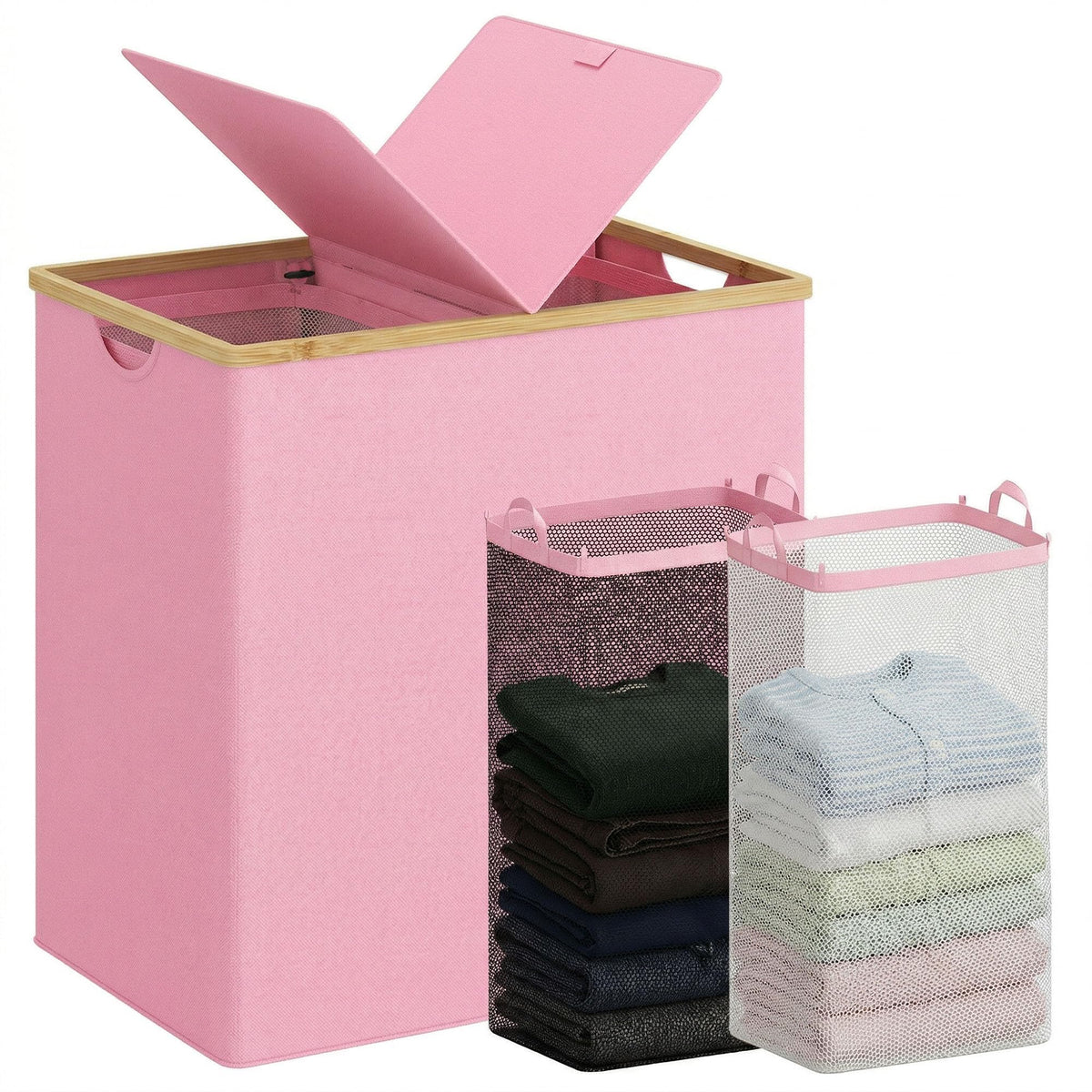 efluky Double Laundry Hamper with Lid and 2 Removable Bags, Beige