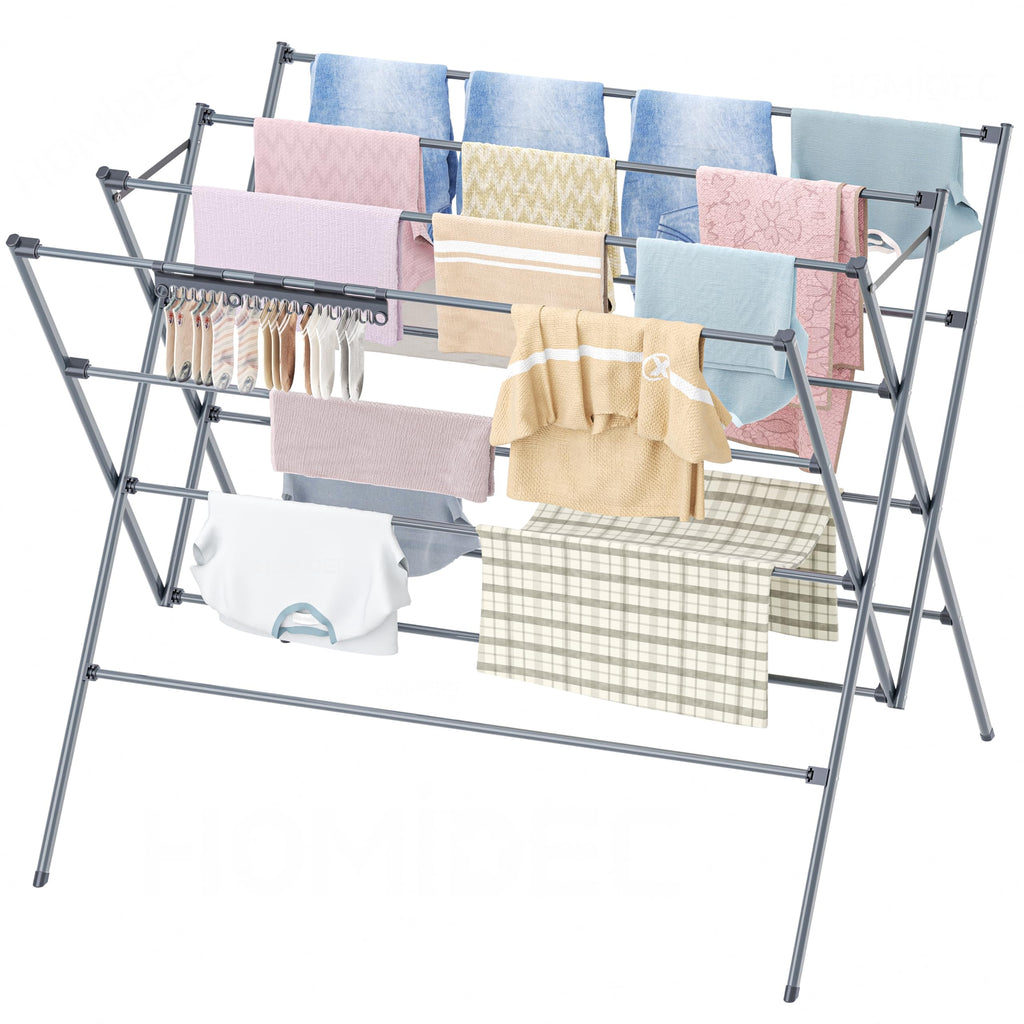 Drying Rack Clothing,12 Drying Poles with Sock Clips Clothes Drying Rack