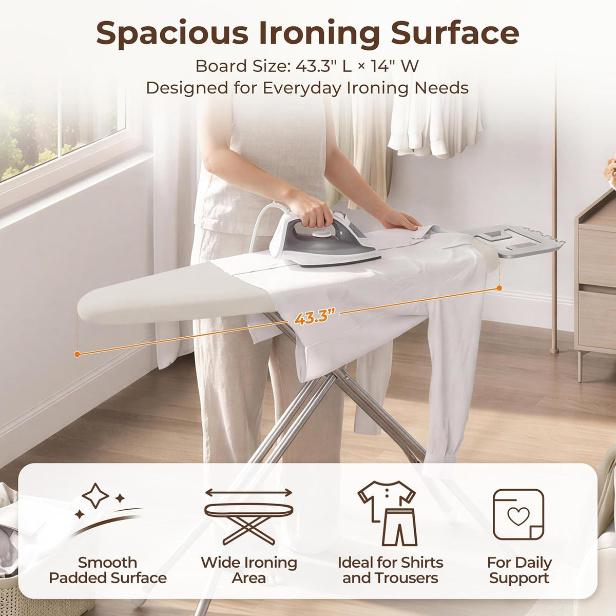 Yaheetech Ironing Board 43"x14" with Heavy Duty Iron Rest, Foldable, Beige