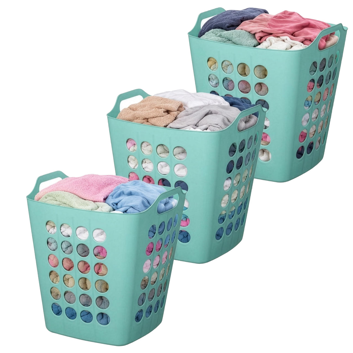 Flexible Plastic Laundry Basket - Square Storage Hamper with Side Handles for Easy Carrying - Versatile Organizer for Laundry, and Household Storage, 28 Litter White