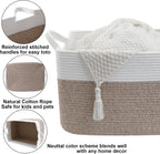 65L Laundry Basket with Handles, Woven Blanket Basket, White/Brown