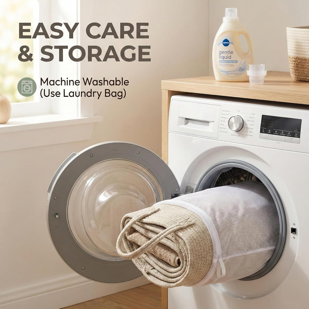 JMvicyroam 65L Extra Large Machine Washable Cotton Rope Blanket Basket