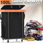 Laundry Hamper with Wheels,150L Leather Patchwork Clothes Hamper Black