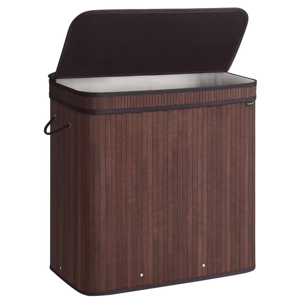SONGMICS Bamboo Laundry Hamper with Lid, 100L, with Handles
