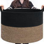 INDRESSME XXXLarge Woven Rope Blanket Basket Living Room Brown, 90L