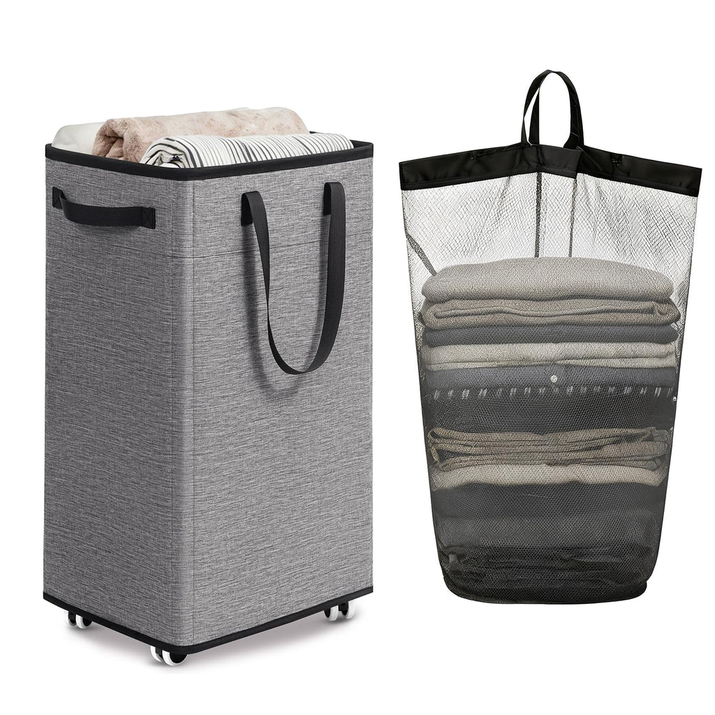 Goodpick 75L Laundry Basket with Wheels & Removable Wash Bag for Dorm