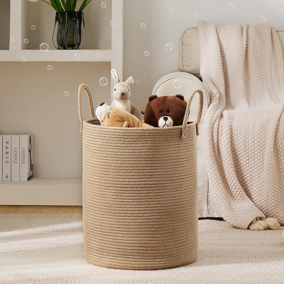 YOUDENOVA Jute Rope Laundry Hamper Basket, 58L Blanket Basket for Nursery