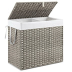 DUMOS Woven Laundry Basket with Lid, 90L Large Capacity Hamper, Removable & Machine-Washable Liner, Foldable Rattan Clothes Hamper, Sturdy Steel Frame, Odor Control, Goose Yellow
