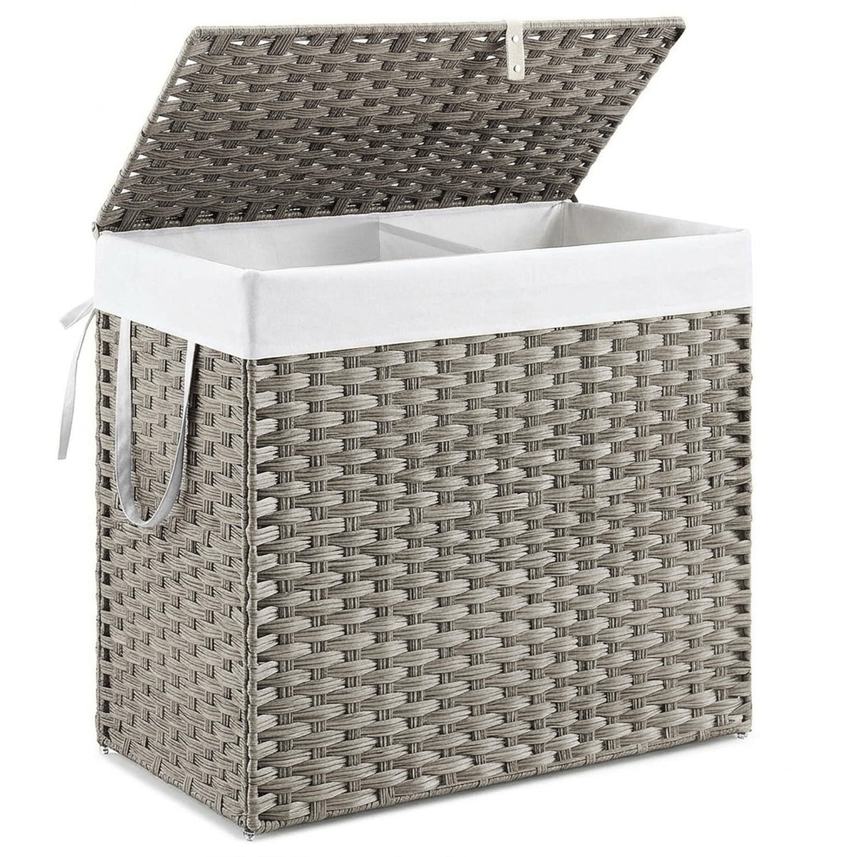 DUMOS Woven Laundry Basket with Lid, 90L Large Capacity Hamper, Removable & Machine-Washable Liner, Foldable Rattan Clothes Hamper, Sturdy Steel Frame, Odor Control, Goose Yellow