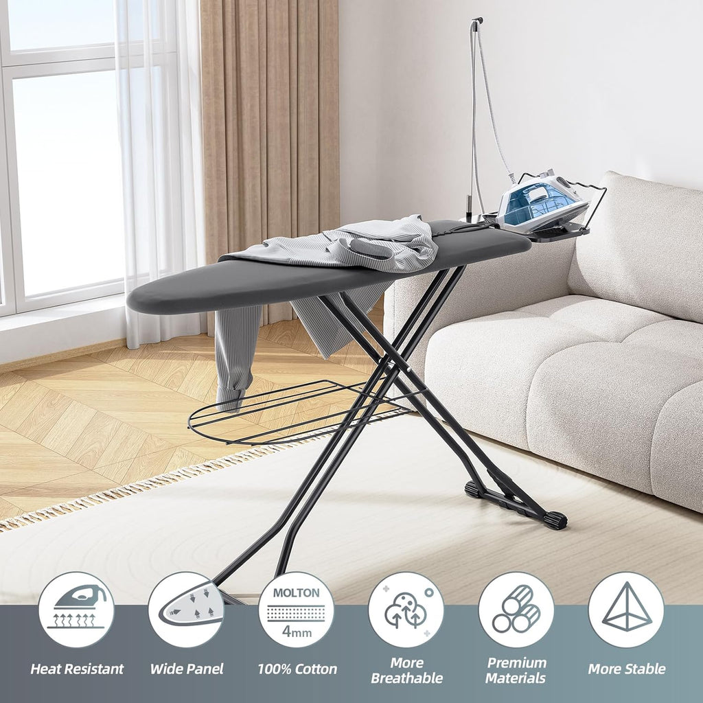 KINGBOARD Multi Functional Ironing Board with Clothes Shelf and Cord Holder