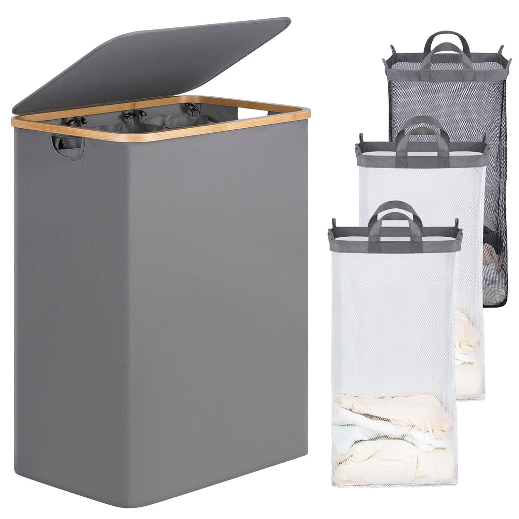 efluky Double Laundry Hamper with Lid and 2 Removable Bags, Beige