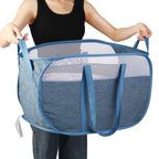 2 Pcs Collapsible Laundry Baskets, Tear Proof Pop Up Laundry Hamper with Dual Handles, Durable Foldable Laundry Basket, Easy to Carry Laundry Hamper for Home, Laundry Room, Bedroom, Dorm, Travel Blue