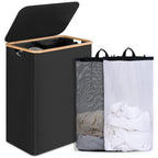 efluky Slim Laundry Basket with Lid, Narrow Laundry Hamper with Removable Bag, Skinny Dirty Clothes Basket with Bamboo Handles for Bathroom, Bedroom & Laundry Room, 75L Beige