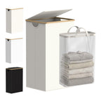 efluky Slim Laundry Basket with Lid, Narrow Laundry Hamper with Removable Bag, Skinny Dirty Clothes Basket with Bamboo Handles for Bathroom, Bedroom & Laundry Room, 75L Beige