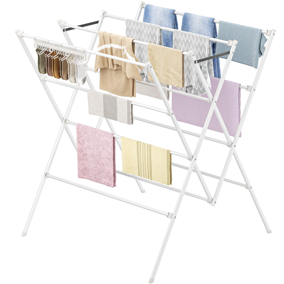 Drying Rack Clothing,12 Drying Poles with Sock Clips Clothes Drying Rack