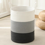 Laundry Basket Hamper Tall Rope Storage Woven for Blanket Toys Dirty Clothes in Living Room Bathroom Bedroom White & Brown 60L/15.8Gal