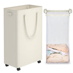 efluky Slim Laundry Hamper with Wheels, Rolling Laundry Basket for Clothes, Small Laundry Basket for Bedroom, Dorm and Laundry Room, 60L (12.7 Gallons) Beige