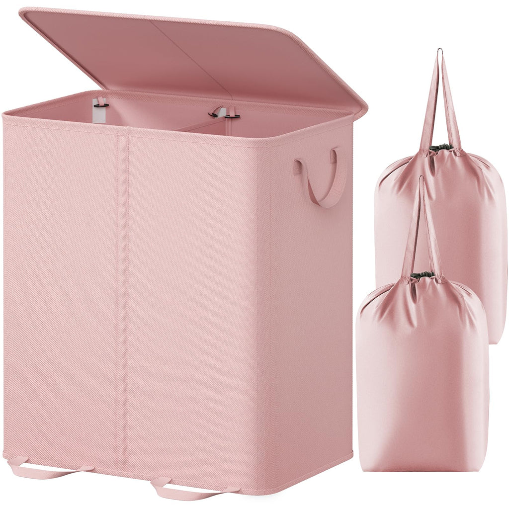 Lifewit Double Laundry Hamper with Lid, Removable Laundry Bags, Beige