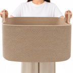 65L Laundry Basket with Handles, Woven Blanket Basket, White/Brown